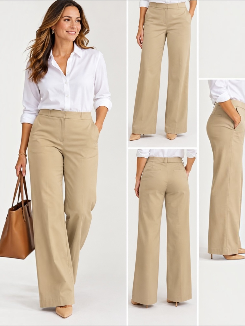 NWT New York & Company Khaki Wide Leg Trouser Pants Stretch Size 18